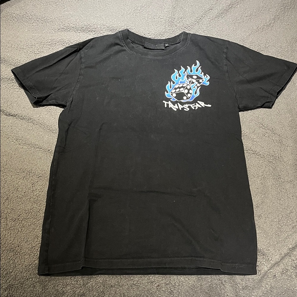 Black Tee with Blue Flame Graphic